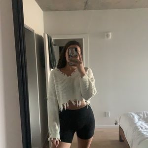 cropped off white knit sweater
